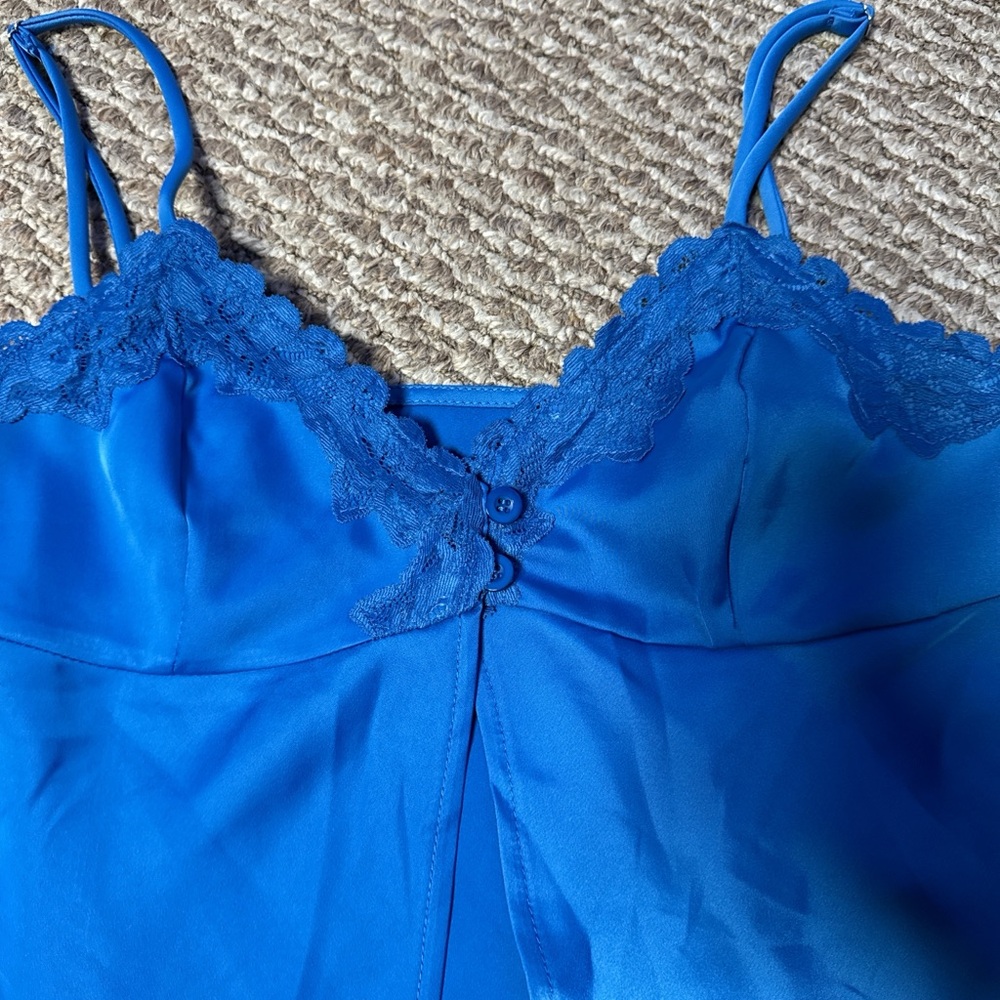 Elegant Blue Lace Trim Camisole